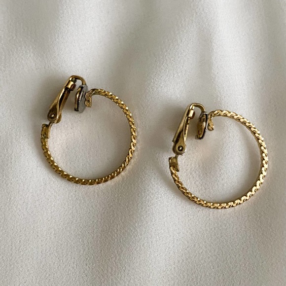 Vintage Jewelry - VTG Gold Textured Twist Skinny Hoop Earrings